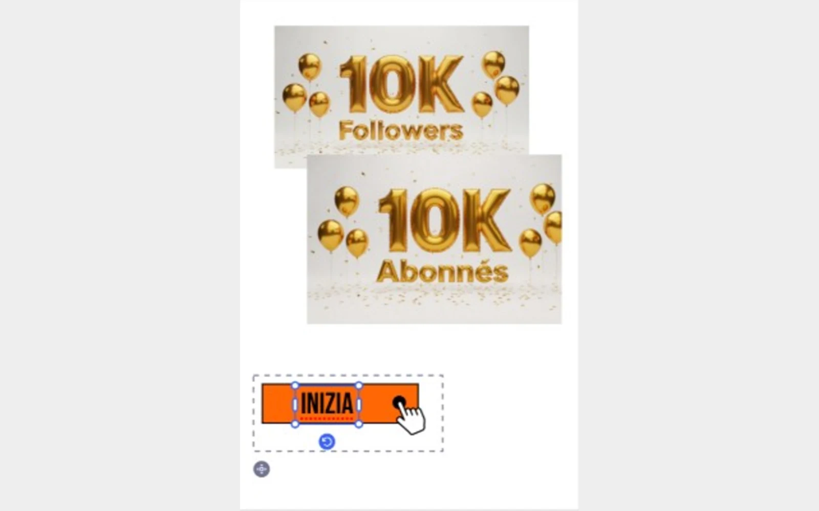 A Nativ Express demonstration showing French image lettering and an Italian editable call to action.